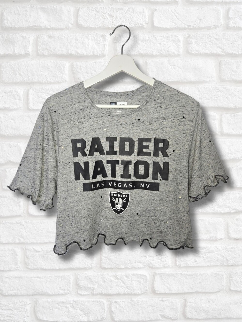 Las Vegas Raiders Ruffle Crop Top W/Rhinestones
